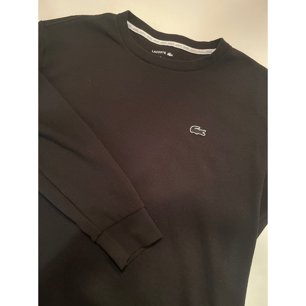 Lacoste‎ Men's Pajama Top Black Long Sleeve Waffle Knit Cotton Sleepwear Size XL